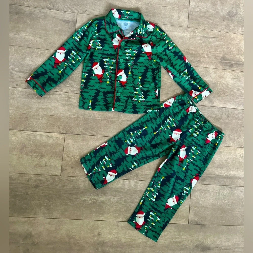 Carter’s 3T Toddler Boy Santa Pajamas Set Flannel GUC Bin KK